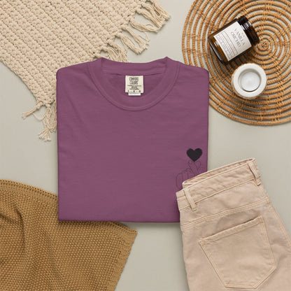 Black T-shirt with a minimal white finger heart graphic, featuring the Printify brand logo on the chest.