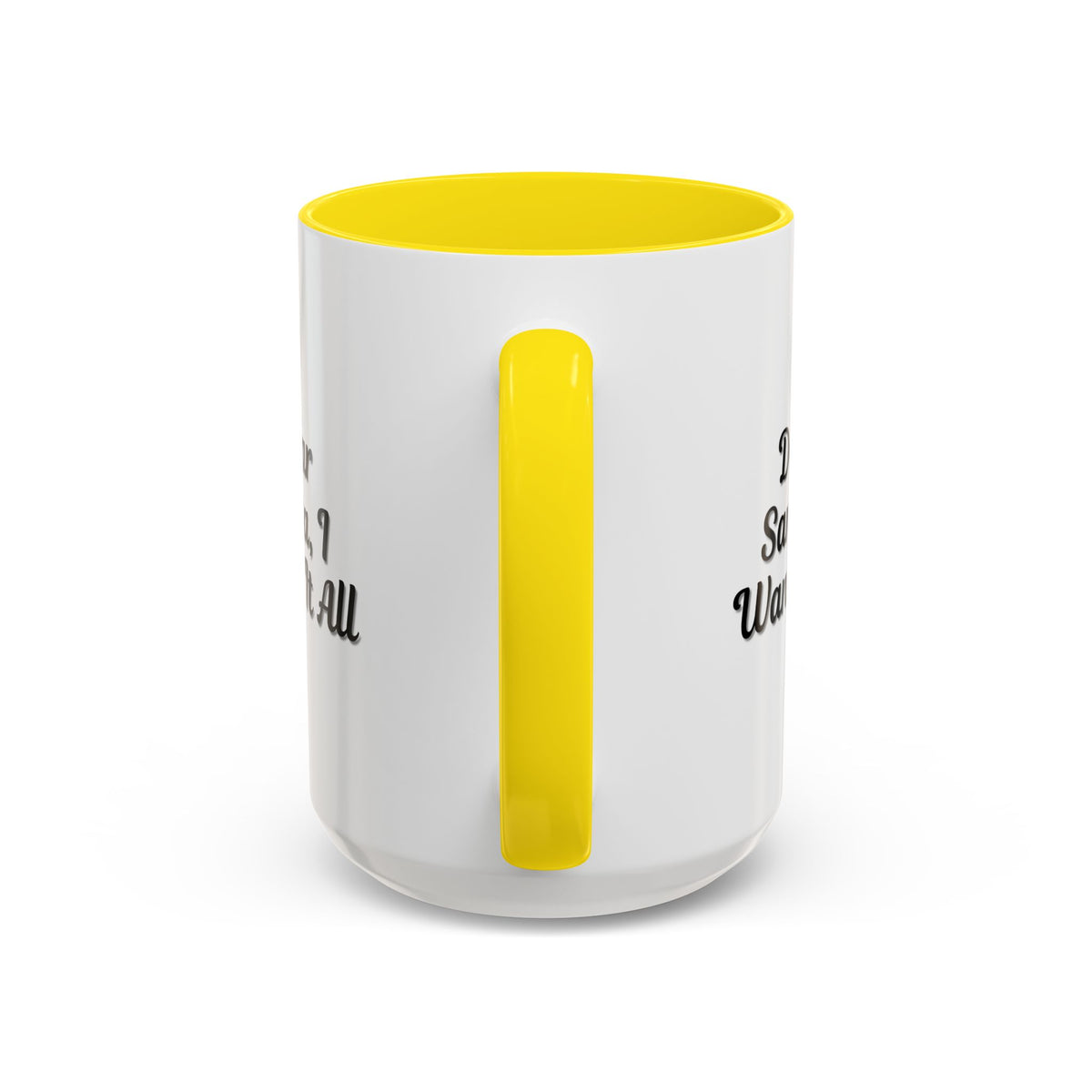 Printify holiday coffee mug with "Dear Santa I Want It All" Christmas design, ceramic mug perfect for holiday gifting.