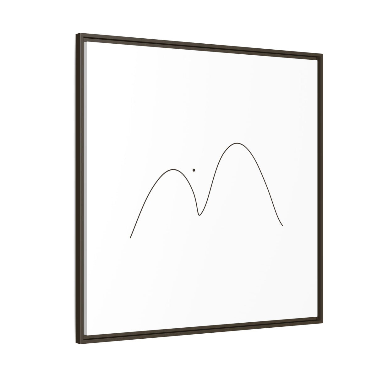 Framed minimalist mountain line art on matte canvas, modern nature-themed wall decor by Printify