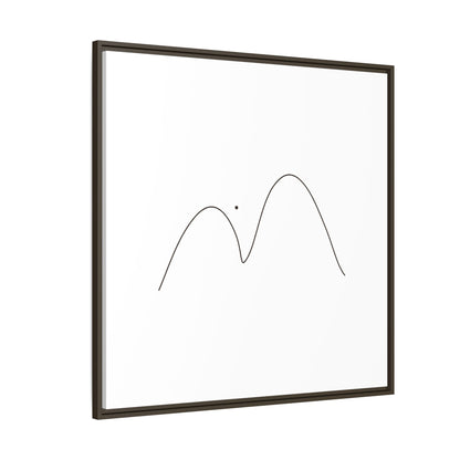 Framed minimalist mountain line art on matte canvas, modern nature-themed wall decor by Printify