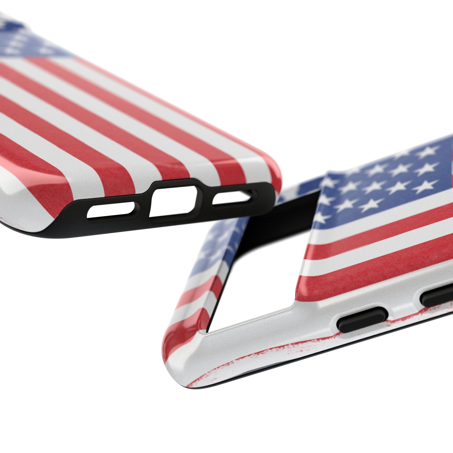 Durable American flag phone case for iPhone with patriotic design, made by Printify, offering protection and style.