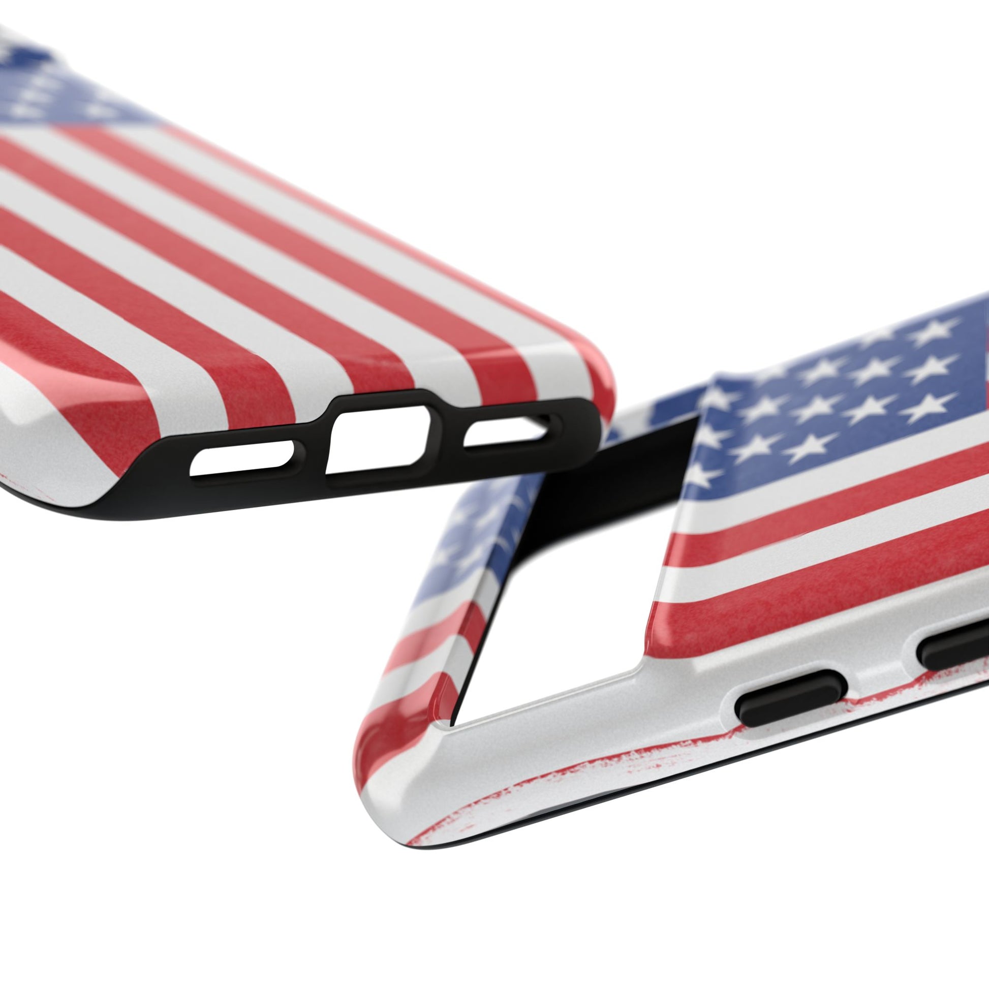 Durable American flag phone case for iPhone with patriotic design, made by Printify, offering protection and style.