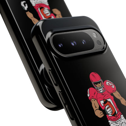 Black football player tough phone case for iPhone, protective sports-themed design by Printify.