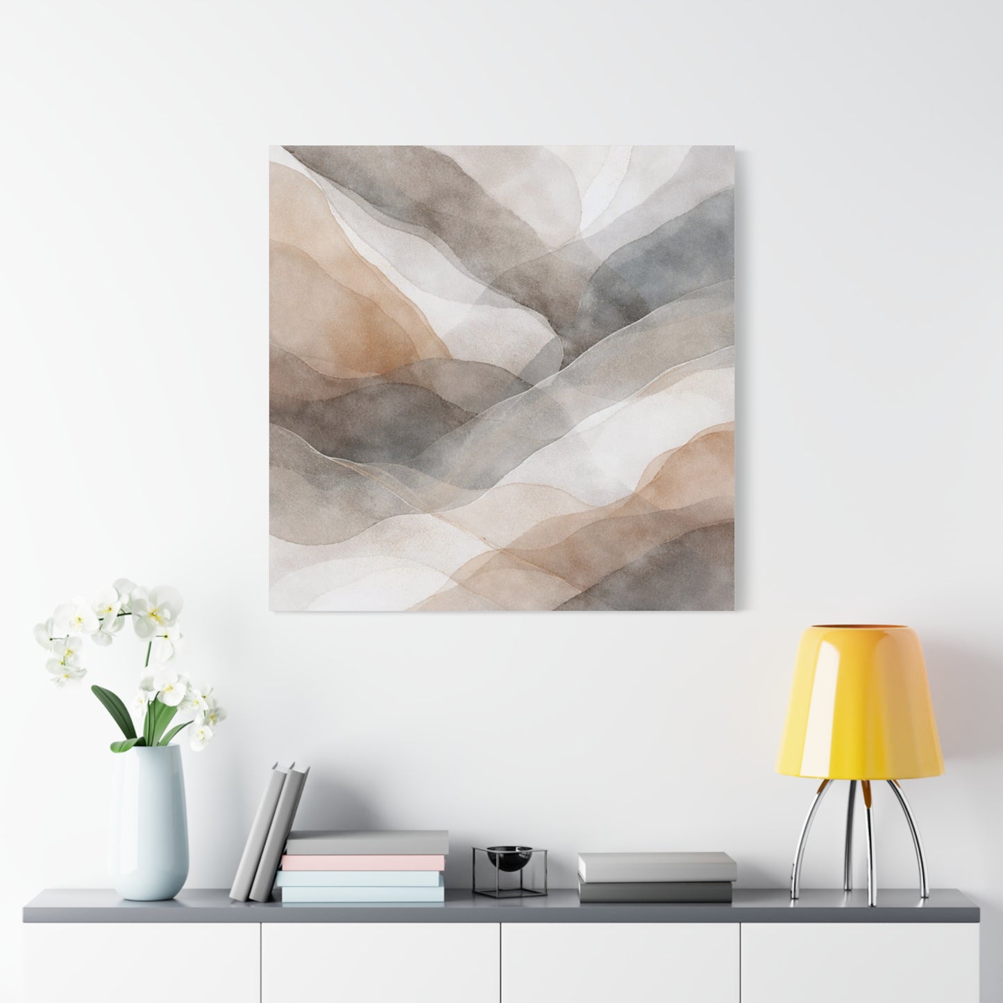 Neutral Abstract Watercolor Waves Canvas