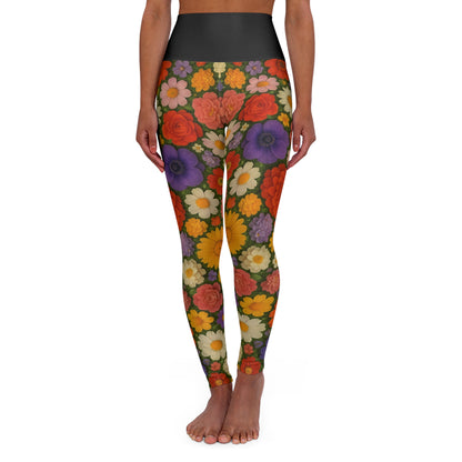 Retro Floral Pattern High Waisted Leggings | Vintage Flower Yoga Leggings