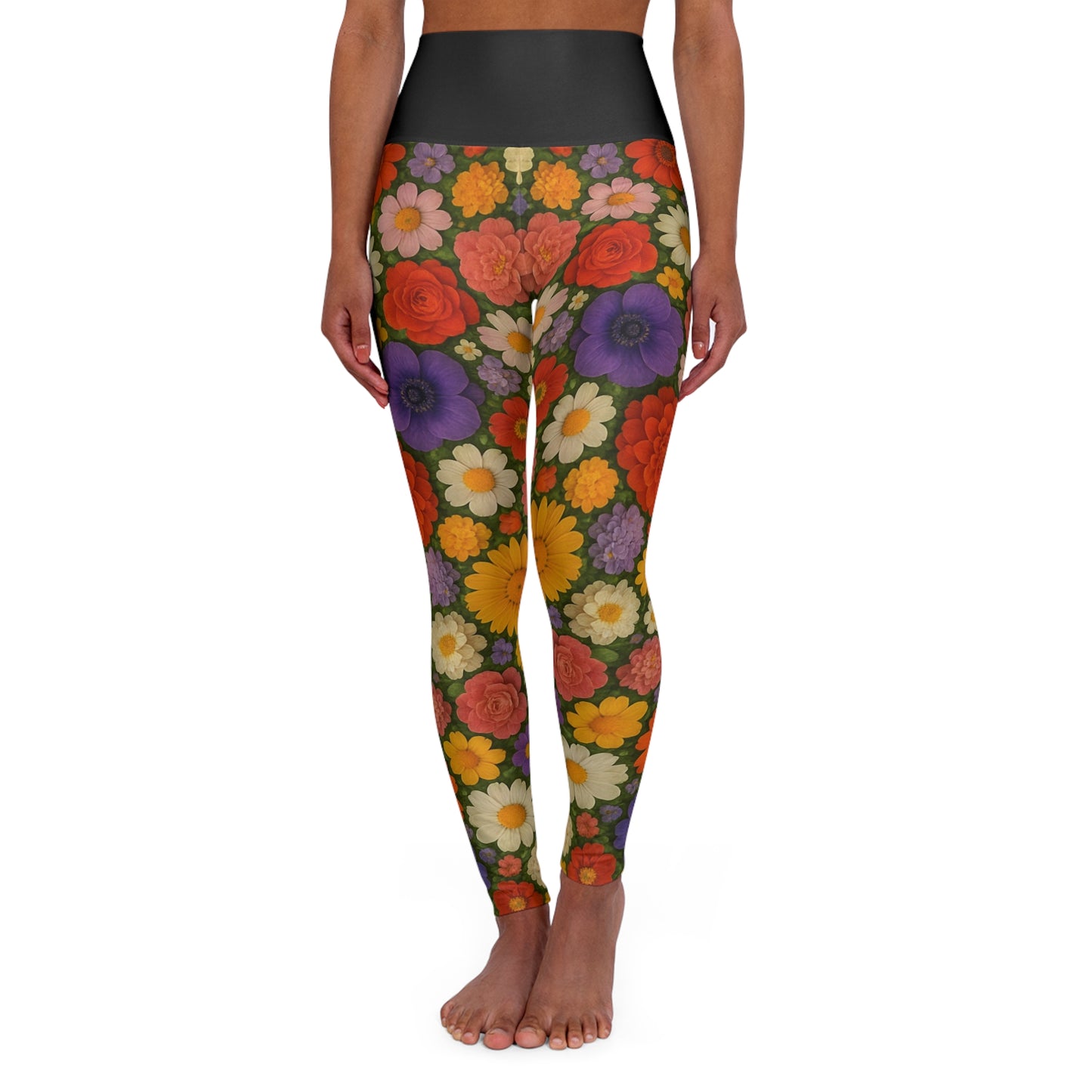 Retro Floral Pattern High Waisted Leggings | Vintage Flower Yoga Leggings