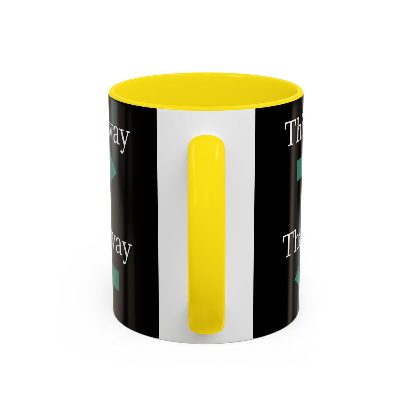 Ceramic coffee mug with "This Way or That Way" arrow design, available in 11oz or 15oz sizes, by Printify.