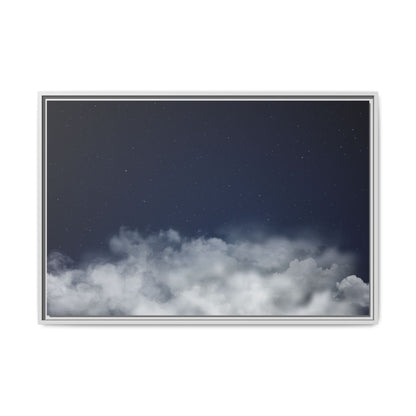 Framed night sky clouds matte canvas wall art featuring starry sky design, printed by Printify for celestial home decor.