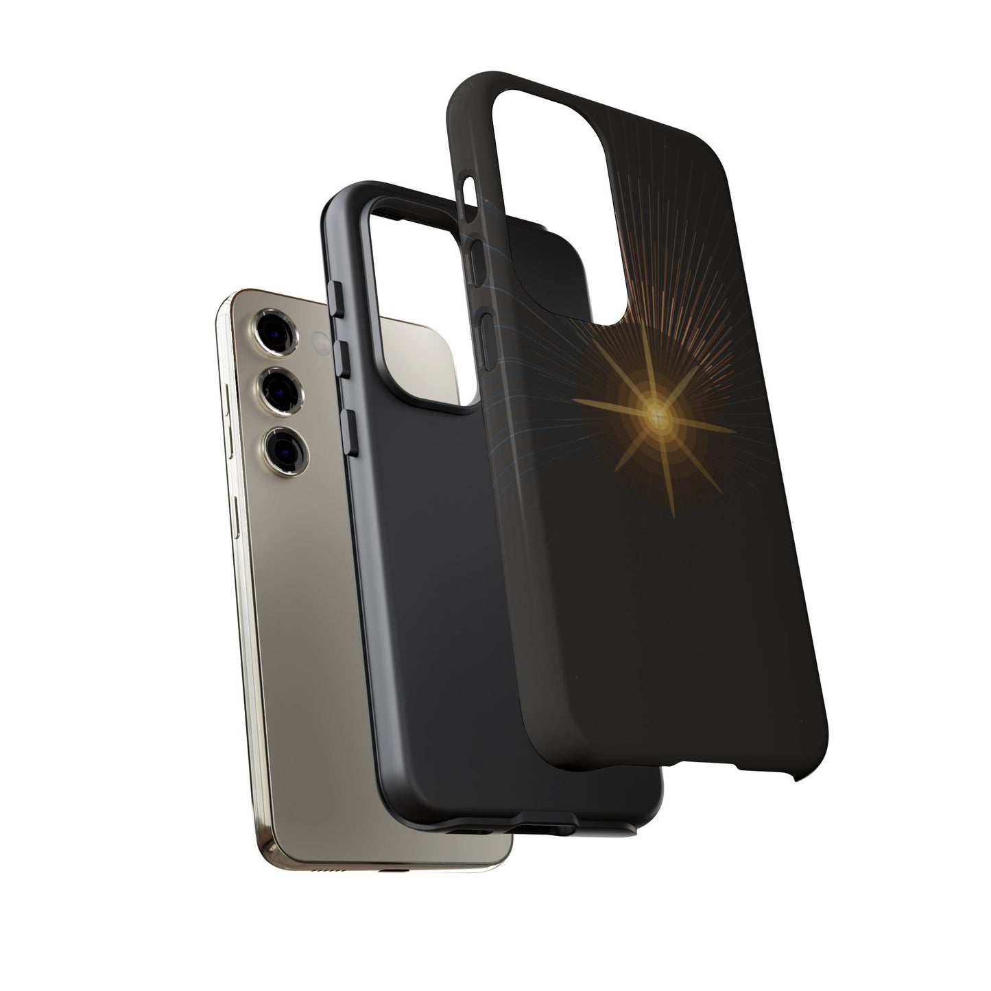 Tough Cases - Radiant Star Phone Case, Protective Black Shockproof Cover with Golden Light Design
