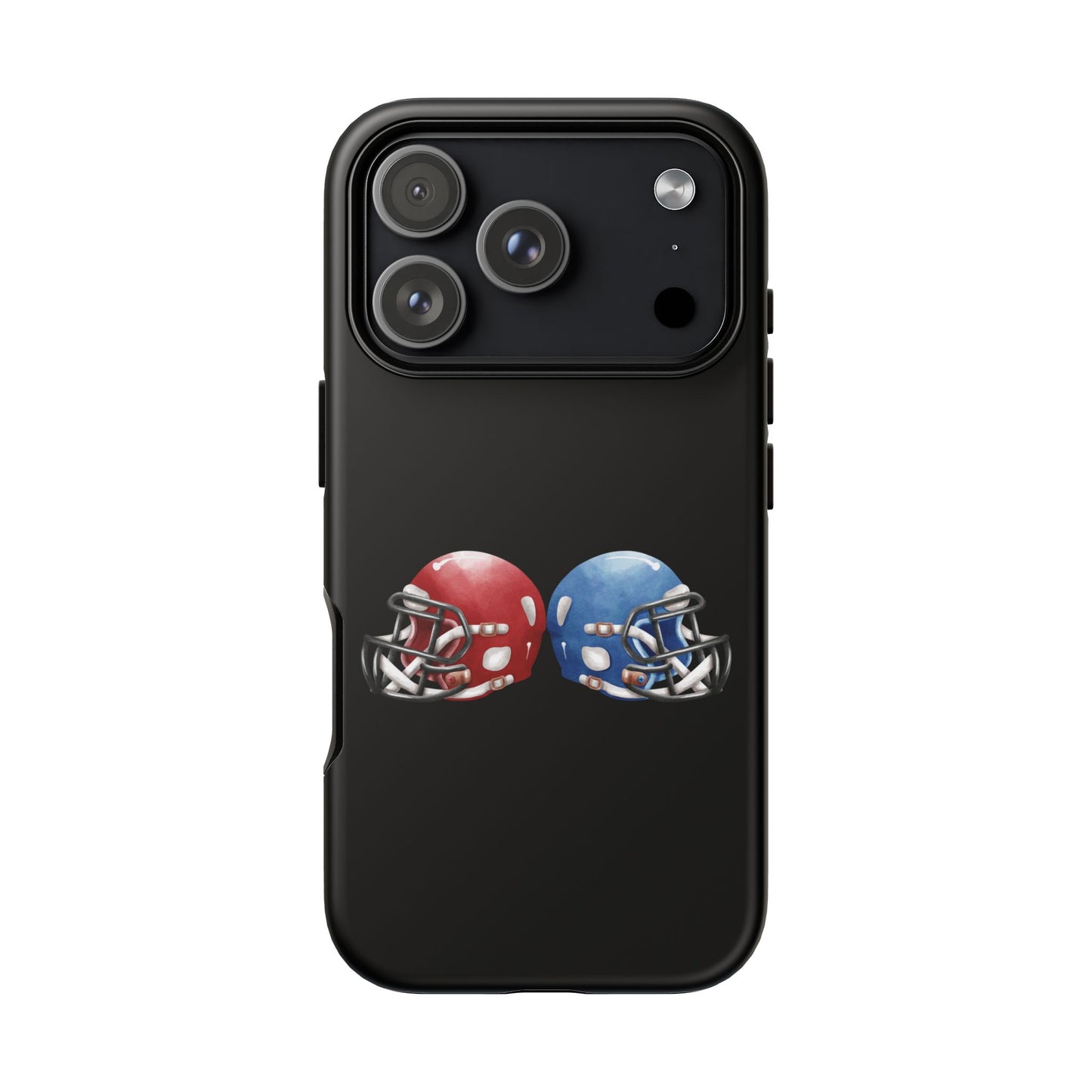 Red and blue football helmet tough phone case for iPhone by Printify, featuring a protective sports helmet design.