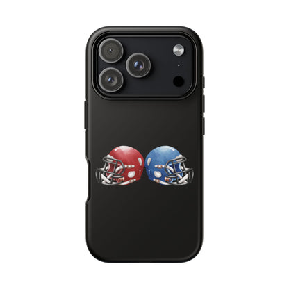 Red and blue football helmet tough phone case for iPhone by Printify, featuring a protective sports helmet design.