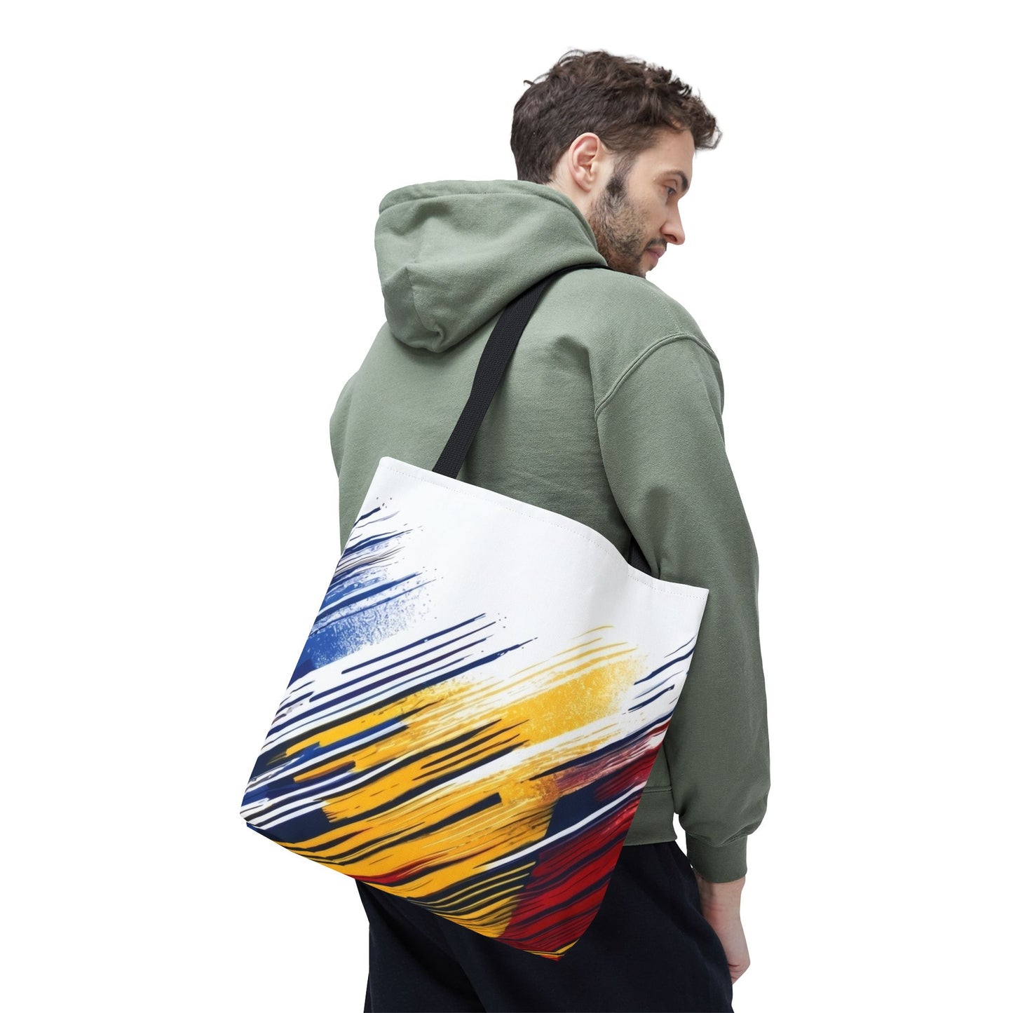 Abstract Brushstroke Tote Bag - Bold Red, Yellow & Blue All-Over Print