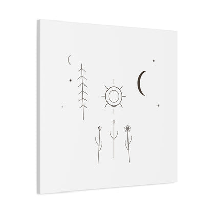 Minimal Sun Moon Botanical Canvas | Stretched Matte Wall Art