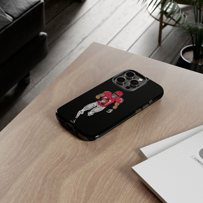 Black football player tough phone case for iPhone, protective sports-themed design by Printify, durable and stylish for sports fans.