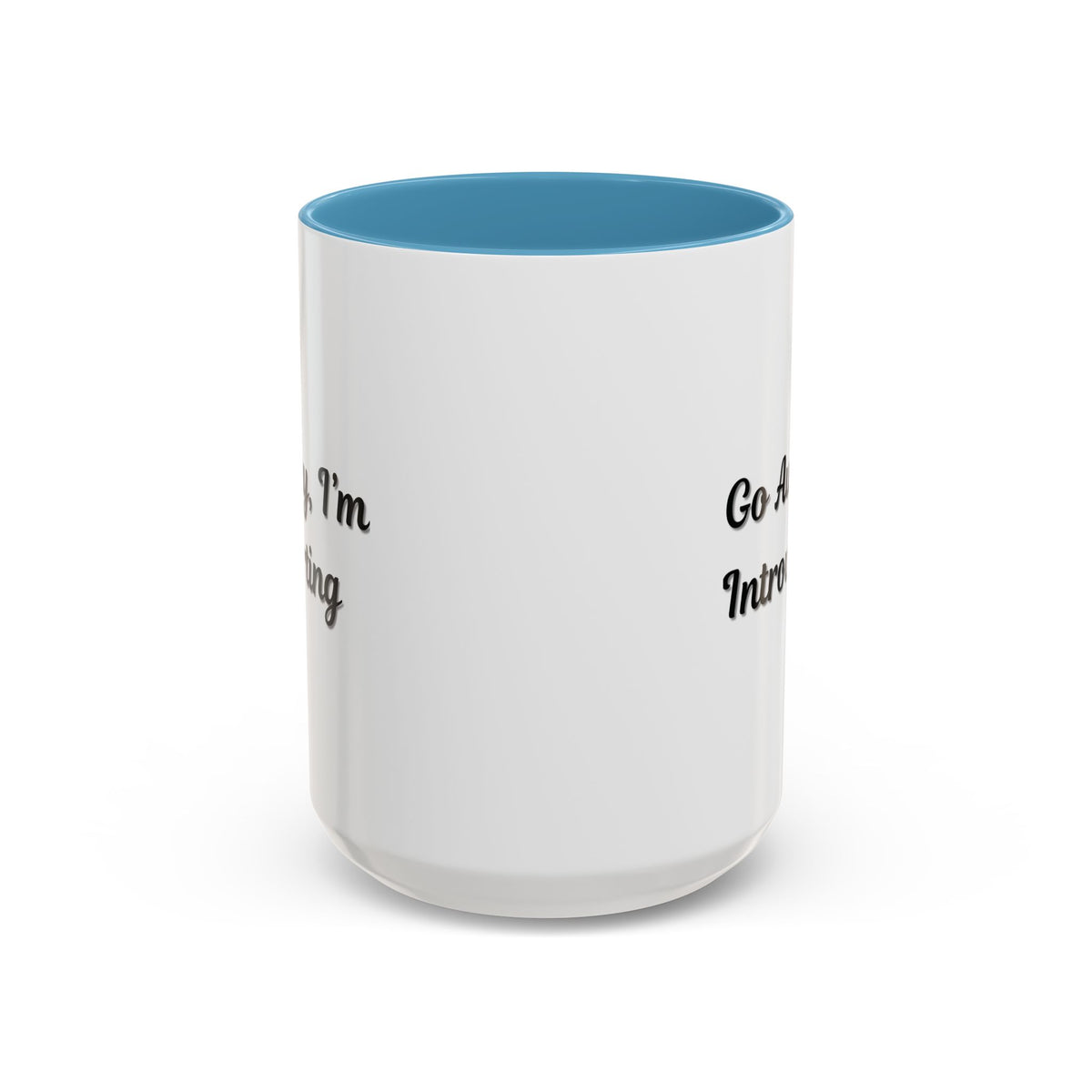 Ceramic coffee mug with "Go Away, I'm Introverting" text in black on white, 11 oz size, featuring a simple, minimalist design.