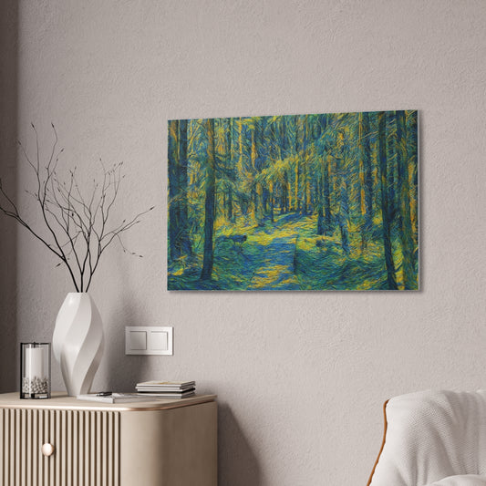 Sunlit Forest Path Canvas – Impressionist Woodland Wall Art