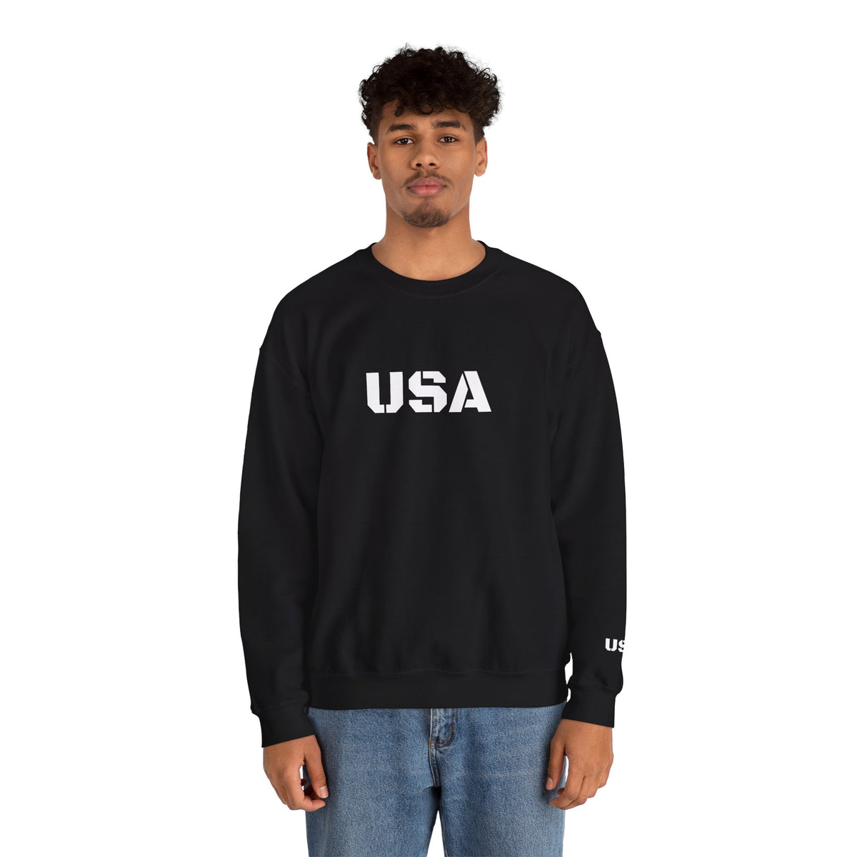 Printify USA crewneck sweatshirt featuring patriotic design, cozy fit, perfect for all seasons and casual wear.