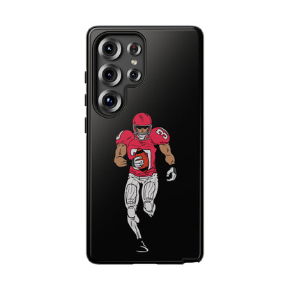 Black football player tough phone case for iPhone, protective sports-themed case by Printify with athletic design.