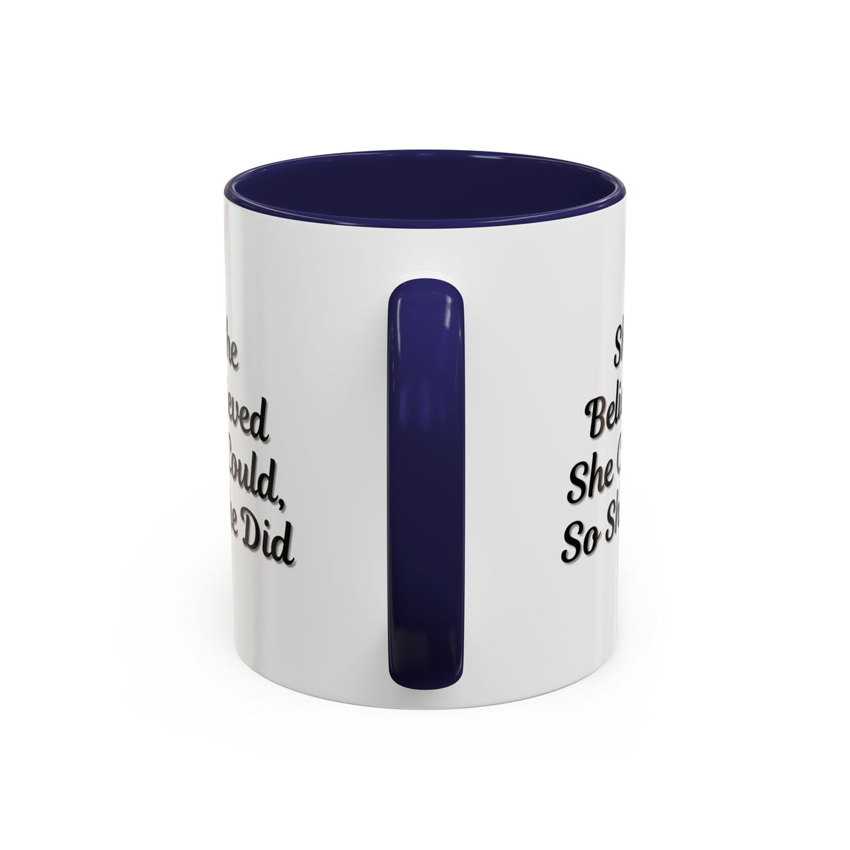 Motivational coffee mug with the quote "She Believed She Could, So She Did" printed on a ceramic mug by Printify.