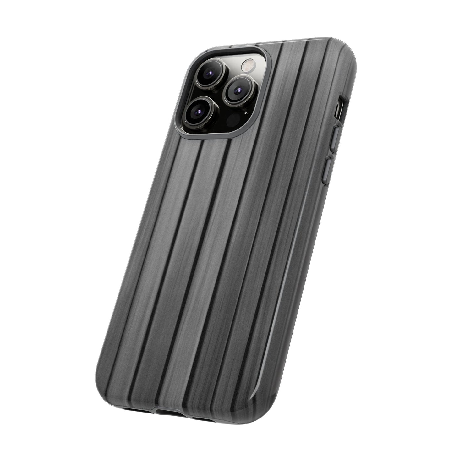 Ribbed metal texture phone case for iPhone, tough protective cover with metallic design by Printify.