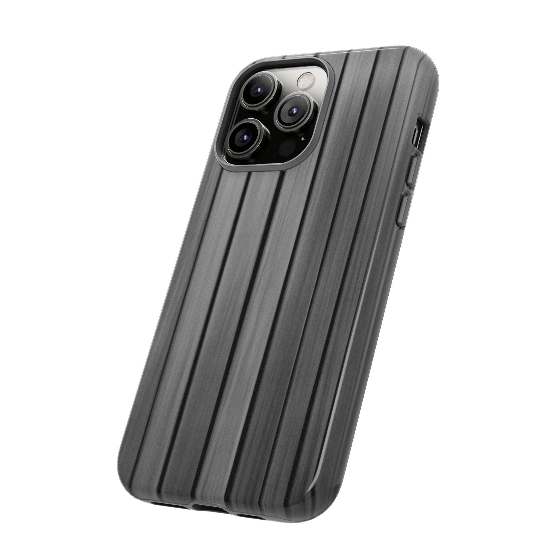Ribbed metal texture phone case for iPhone, tough protective cover with metallic design by Printify.