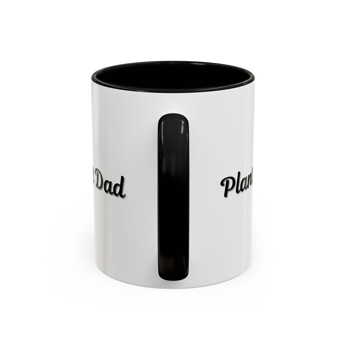Black-handle Plant Dad coffee mug with plant-themed design, perfect for plant lovers, available in 11oz and 15oz sizes.