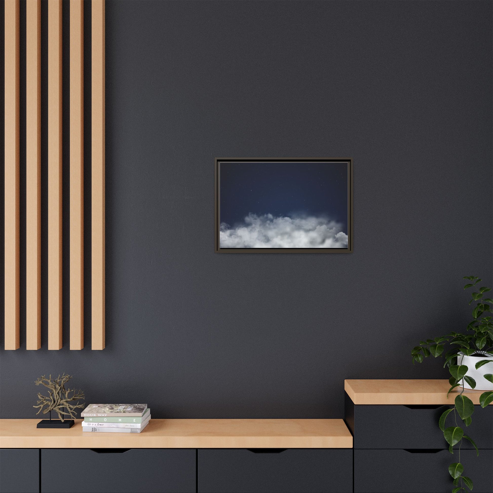 Night Sky Clouds matte canvas framed wall art featuring starry sky and cloud designs for celestial home decor.