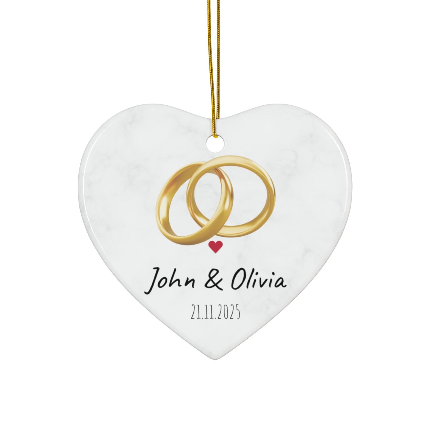 Wedding Rings Ornament round ceramic ornament | Personalized names and date - TRV