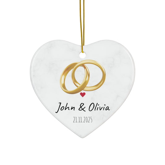 Wedding Rings Ornament round ceramic ornament | Personalized names and date - TRV