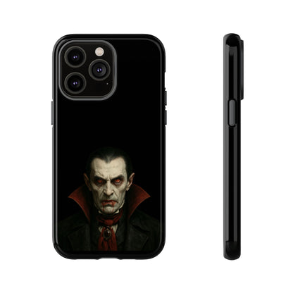 Gothic vampire portrait phone case for iPhone featuring a Dracula horror design, made by Printify.