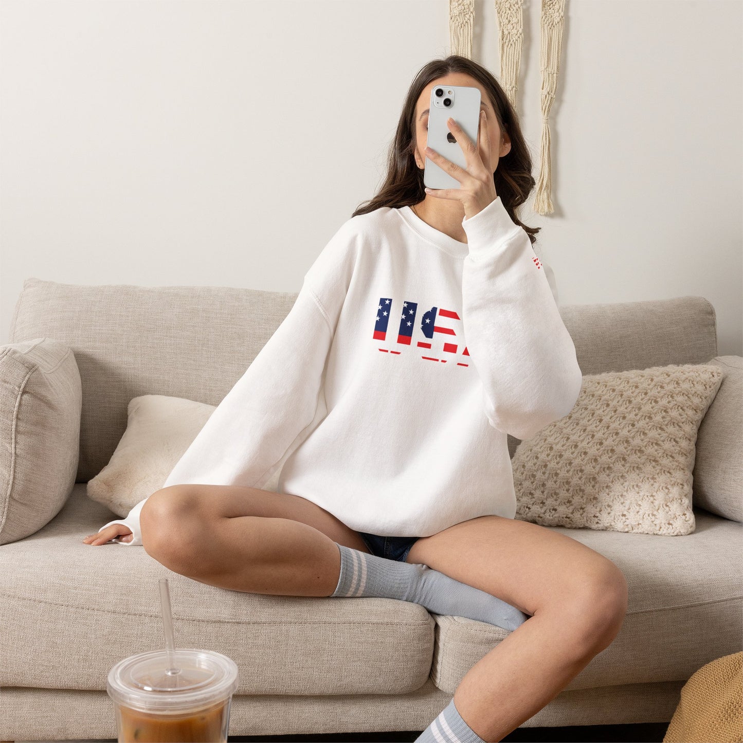 USA Flag Unisex Crewneck Sweatshirt, Cozy Apparel, Casual Wear, Independence Day Gift, Americana Style