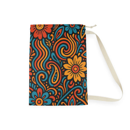 Retro Floral Swirl Laundry Bag | Boho Flower Drawstring Bag - TRV