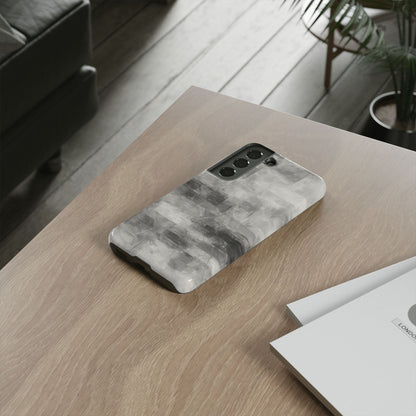 Abstract gray grid design phone case for iPhone, tough protective cover by Printify, featuring a modern geometric pattern.