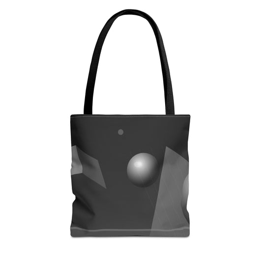 Abstract monochrome orb tote bag by Printify featuring a modern, artistic design on durable fabric.