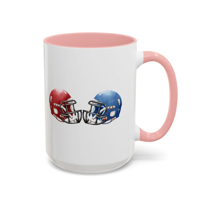 Football Helmet Coffee Mug — Red vs Blue Rivalry Accent Mug (11/15oz)