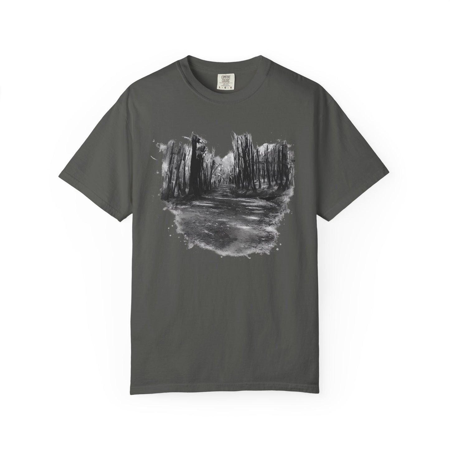 Artistic Forest Scene T-shirt | Nature Lover Gift, Outdoor Adventure Tee, Eco-Friendly Fashion, Vintage Inspired Clothing, Unisex Gift - TRV