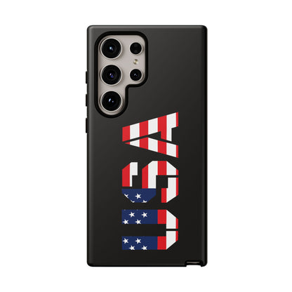 USA patriotic American flag tough phone case by Printify with bold red, white, and blue flag design on durable protective cover.