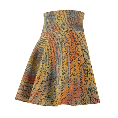 Colorful spiral print skater skirt by Printify featuring vibrant boho-inspired all-over print fabric.