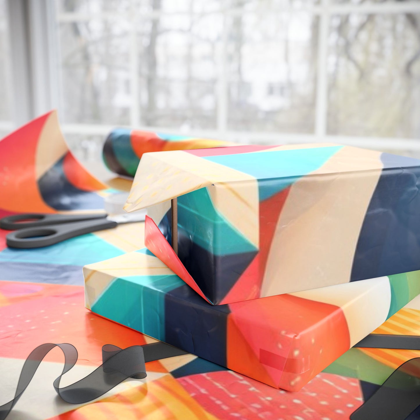 Geometric Colorwave Wrapping Paper Roll — Vibrant Abstract Gift Wrap