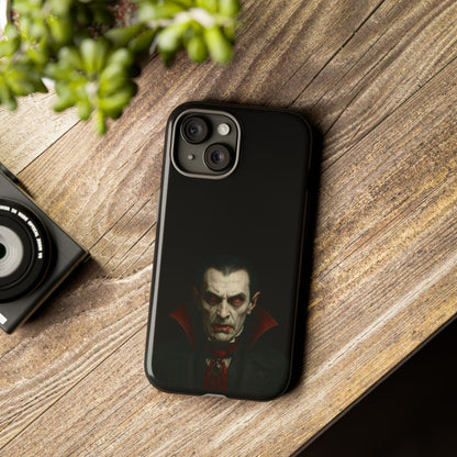 Gothic vampire portrait phone case for iPhone featuring Dracula horror design, made by Printify.
