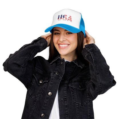 USA Flag Embroidered Foam Trucker Hat, Patriotic Cap, Red Mesh Hat, Summer Outdoor Gear, Festival Accessory, July 4th Gift - TRV