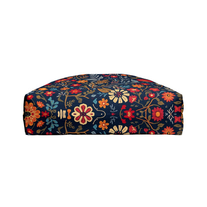 Printify floral weekender tote bag with vibrant floral pattern, large size for travel, beach, gym, shopping, and gifting.