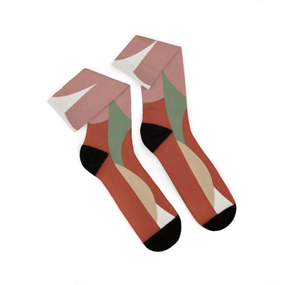 Abstract Geometric Floral Sublimation Socks | Colorblock Crew Socks
