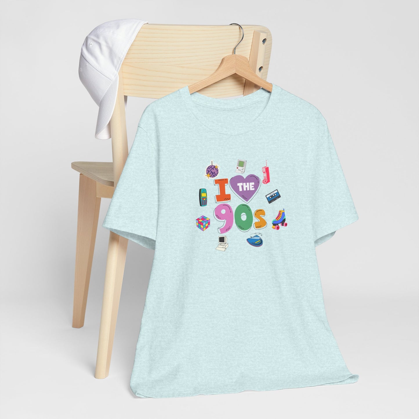 I  Love the 90's Short Sleeve Tee - Retro Graphic Tee, Vintage Style Shirt, Perfect for Casual Outings, 90s Nostalgia Apparel