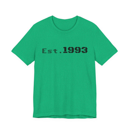 Vintage 1993 Est. T-Shirt by Printify featuring a classic "Born in 1993" design on a casual crewneck tee.