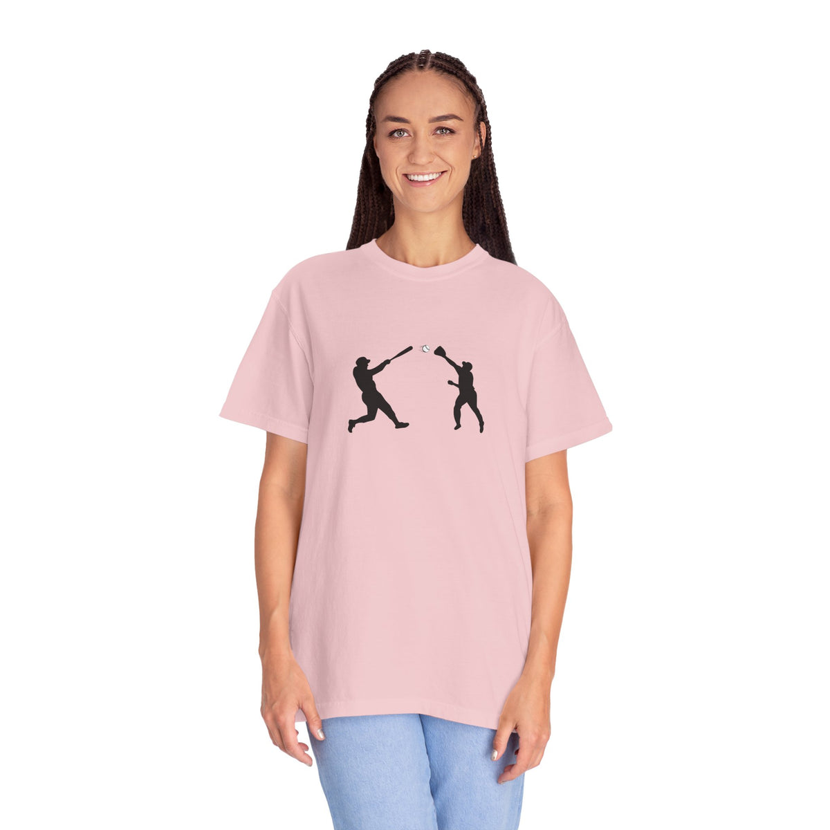 Black baseball silhouette graphic T-shirt for men, featuring minimalist baseball player design on a casual tee from Printify.