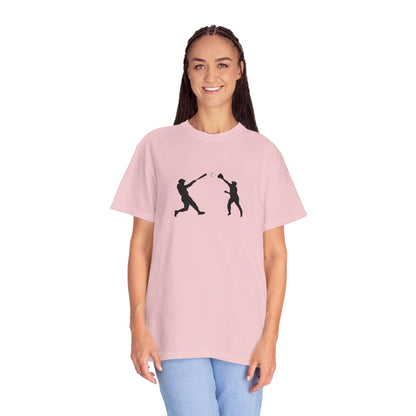 Black baseball silhouette graphic T-shirt for men, featuring minimalist baseball player design on a casual tee from Printify.