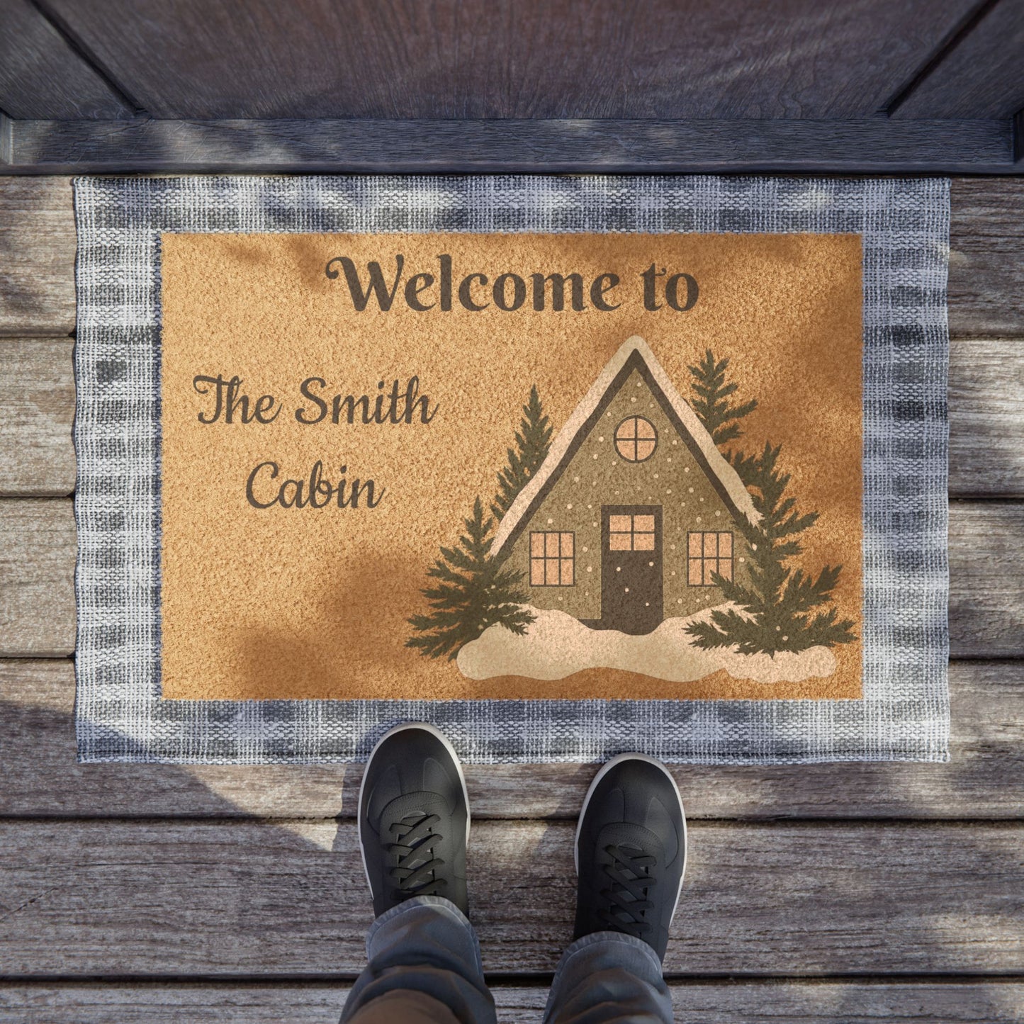 Welcome to The Smith Cabin Doormat | Cabin Welcome Mat, Rustic House Entry Rug - TRV