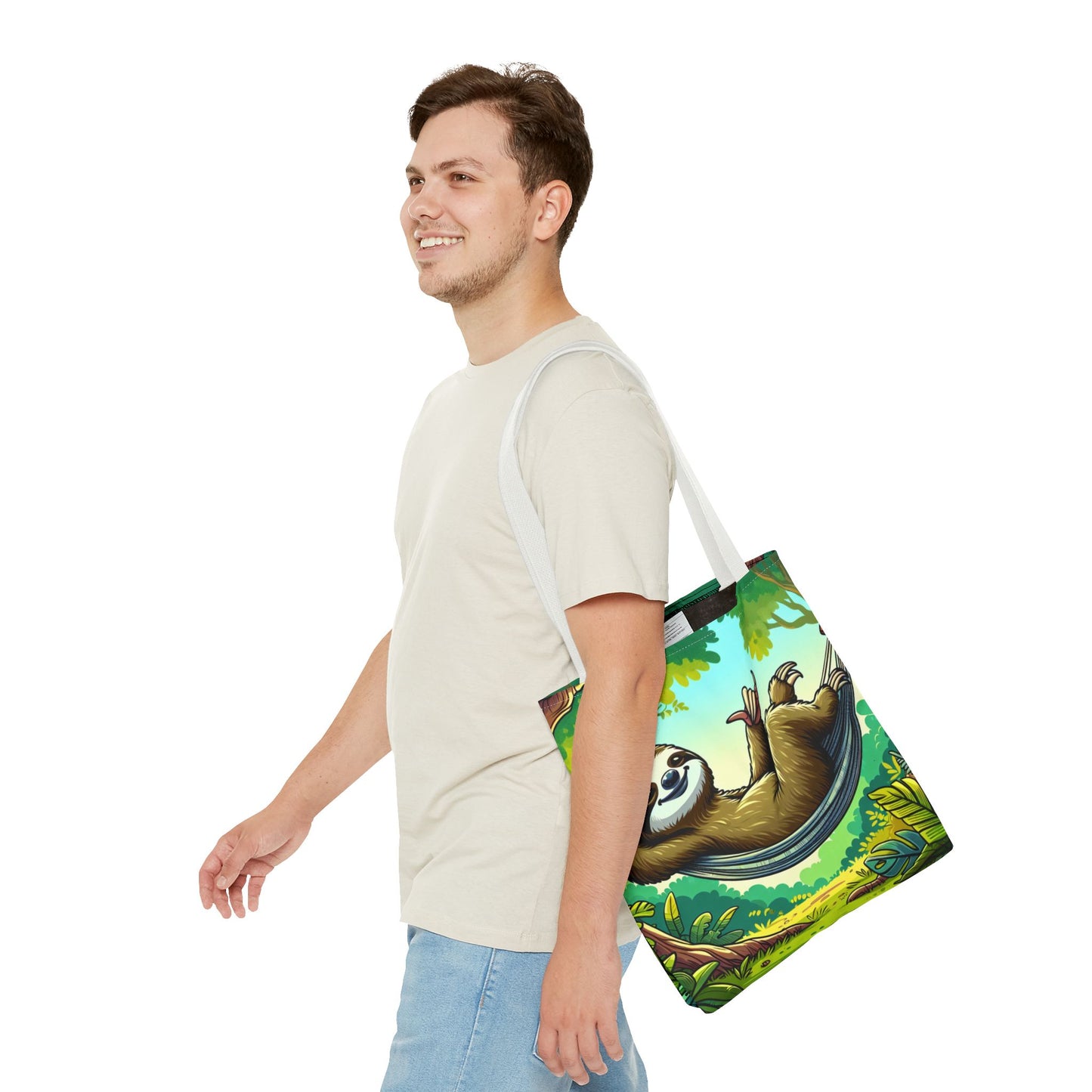 Eco-friendly sloth tote bag by Printify featuring a cute sloth design, perfect for animal lovers and casual outings.