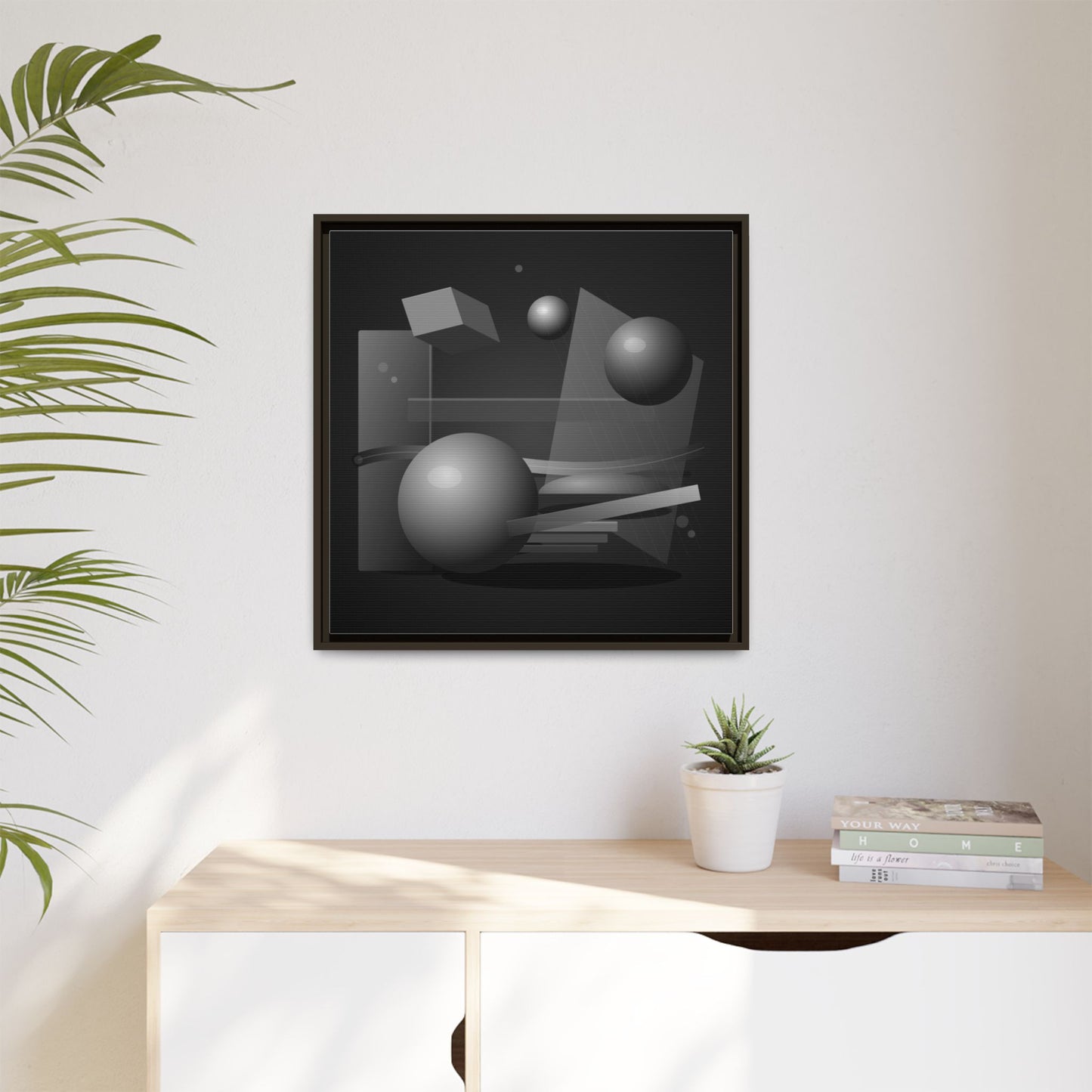 Monochrome Geometric Spheres Canvas Framed Wall Art | Matte Print